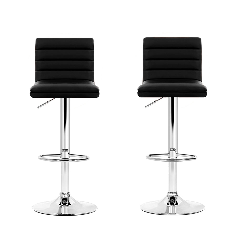 Artiss Set of 2 PU Leather Bar Stools in black with padded seats and chrome base, showcasing their stylish design and comfort features.